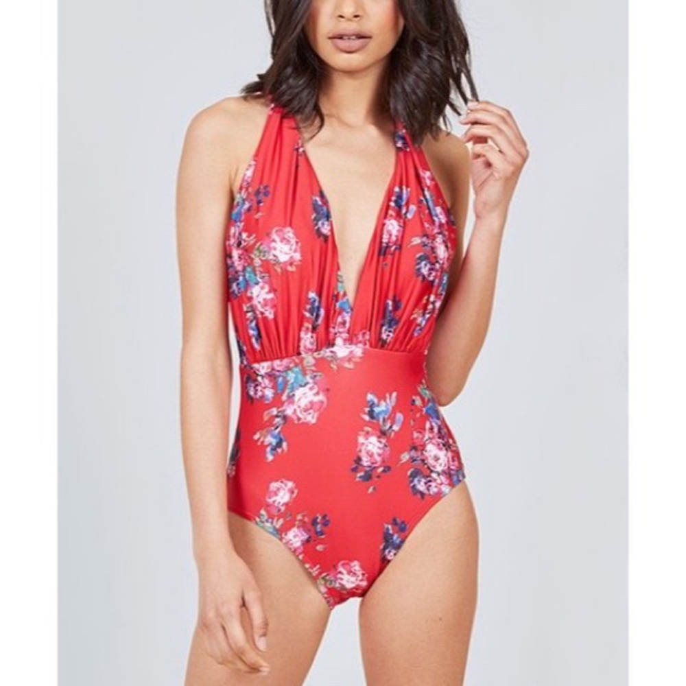 MODCLOTH | Red Lauren Floral One Piece Swimsuit | Size XS